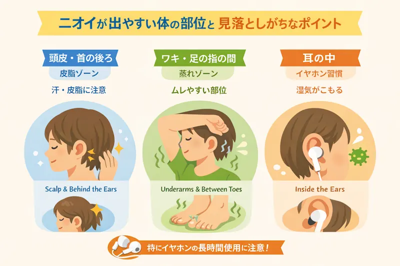 ニオイが出やすい体の部位と “見落としがちなポイント”