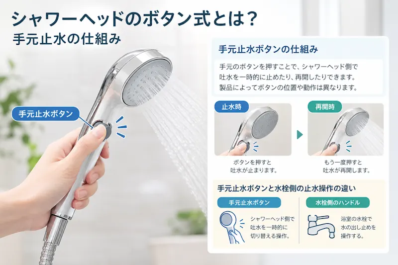 シャワーヘッドのボタン式とは？手元止水の仕組み