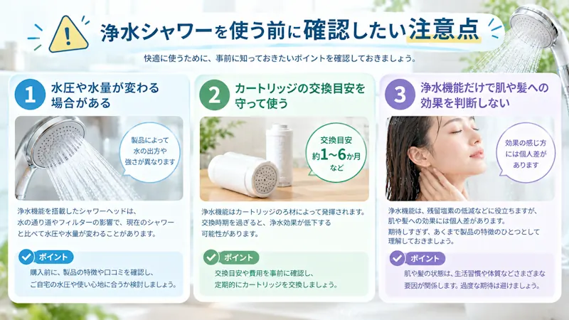 浄水シャワーを使う前に確認したい注意点